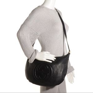 Gucci Soho Medium Crossbody Messenger Bag, Black Pebbled Leather, MINT!